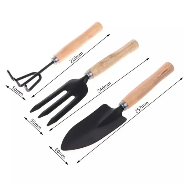 3Pcs Spade Fork Shovel Rake Harrow Set Home Mini Gardening Tools Potted Landscape Plants Maintenance Suit Wood Handle kids
