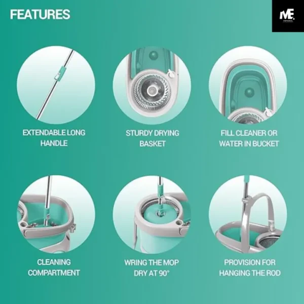 Royal Spin Mop with Big wheels and Stainless Steel Wringer | Premium Floor Cleaning System with 2 Microfiber Refills & Easy-to-Use Bucket | Ultimate Spin Mop Set for Effortless Home Maintenance - Image 2