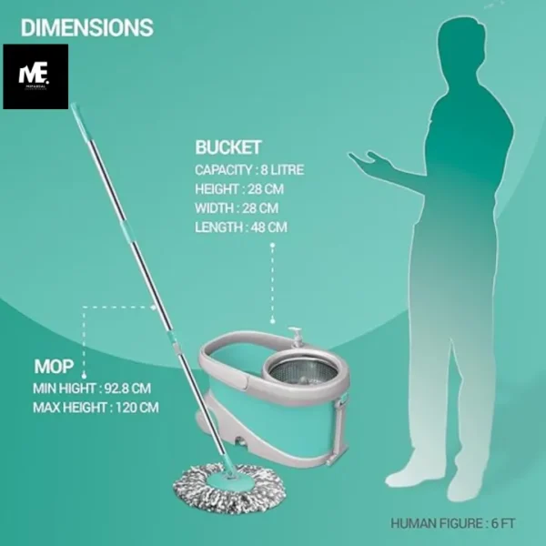 Royal Spin Mop with Big wheels and Stainless Steel Wringer | Premium Floor Cleaning System with 2 Microfiber Refills & Easy-to-Use Bucket | Ultimate Spin Mop Set for Effortless Home Maintenance - Image 4