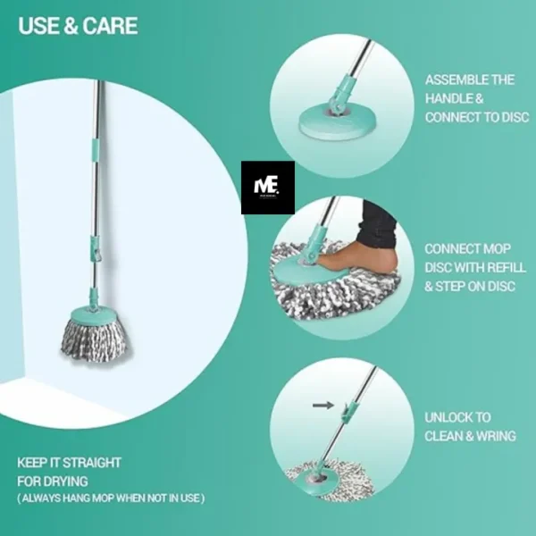 Royal Spin Mop with Big wheels and Stainless Steel Wringer | Premium Floor Cleaning System with 2 Microfiber Refills & Easy-to-Use Bucket | Ultimate Spin Mop Set for Effortless Home Maintenance - Image 5